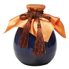 16-oz Ceramic Empty Wine Bottle Retro Blue Wine Jar Chinese Small Flagon with Cloth Cover