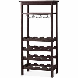 16 Bottles Bamboo Storage Wine Rack with Glass Hanger