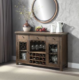 Raphaela Server w/Cup Holder &amp; Wine Rack in Weathered Cherry Finish DN00983