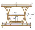 Golden Bar& Serving Cart with Wine Rack&Glass Holder for Home with Wheels 3-tier Storage Shelves