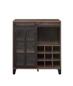 Treju Wine Cabinet; Obscure Glass; Rustic Oak & Black Finish YF