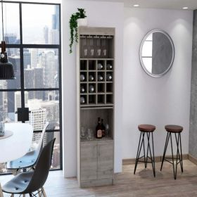 Bar cabinet Modoc, One Extendable Shelf, Sixteen Wine Cubbies, One Shelf, Light Gray Finish