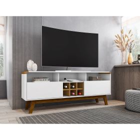 Manhattan Comfort Camberly 62.99 TV Stand with 5 Shelves and Wine Storage in White and Cinnamon