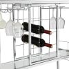 Bar Serving Cart with Glass Holder and Wine Rack, 3-Tier Kitchen Trolley with Tempered Glass Shelves and Chrome-Finished Metal Frame, Mobile Wine Cart