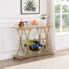 Golden Bar& Serving Cart with Wine Rack&Glass Holder for Home with Wheels 3-tier Storage Shelves