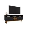 Manhattan Comfort Camberly 62.99 TV Stand with 5 Shelves and Wine Storage in Matte Black and Cinnamon