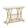 Golden Bar& Serving Cart with Wine Rack&Glass Holder for Home with Wheels 3-tier Storage Shelves