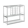 Bar Serving Cart with Glass Holder and Wine Rack, 3-Tier Kitchen Trolley with Tempered Glass Shelves and Chrome-Finished Metal Frame, Mobile Wine Cart