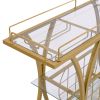 Golden Bar& Serving Cart with Wine Rack&Glass Holder for Home with Wheels 3-tier Storage Shelves