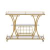 Golden Bar& Serving Cart with Wine Rack&Glass Holder for Home with Wheels 3-tier Storage Shelves